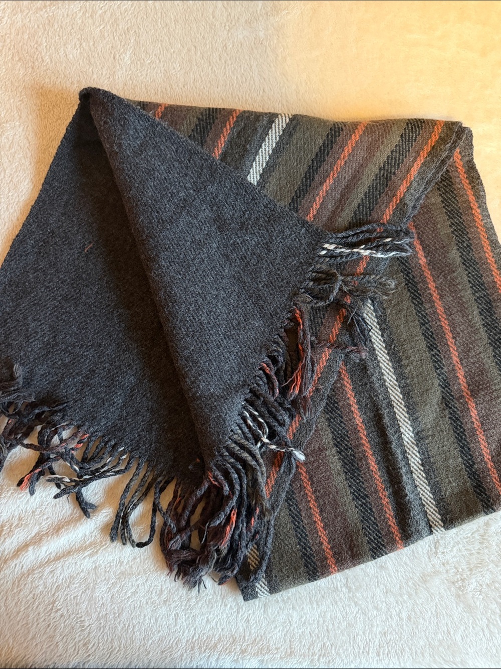 Men's Dark Gray, Brown & Orange Striped Wool Scarf